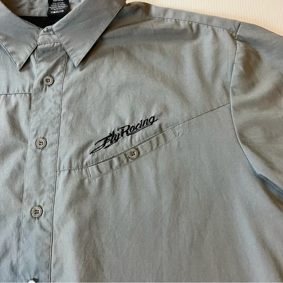 FLY Racing Grey Collared Button Up Short Sleeve Shirt Size Large - Picture 4 of 11